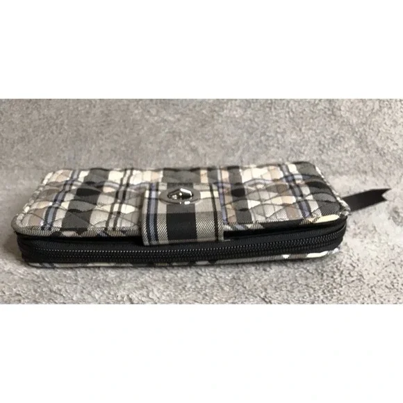 Vera Bradley Quilted TurnLock Wallet Perfectly Plaid with Floral Interior - Picture 6 of 10